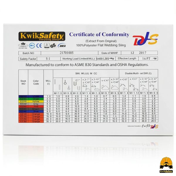 KwikSafety Web Sling Polyester Flat Hook 1x16-7