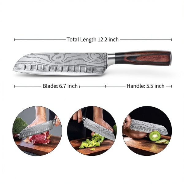 Santoku Knife 7" by Ytuomzi – Stainless Steel with Pakkawood Handle-1