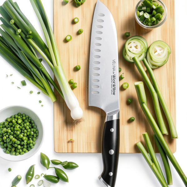 7 Inch Santoku Knife – Razor Sharp German Steel Kitchen Knife for Chopping, Slicing & Mincing – Hollow Edge Vegetable Knife with Full Tang & Ergonomic Handle – Gift Box Included – Velina Series-1