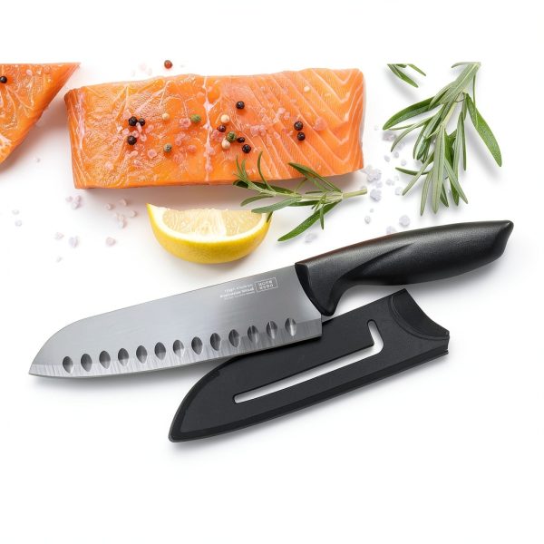 Santoku Knife Hero 2-Pc Black 7in Carbon Stainless Steel with Sheath-1