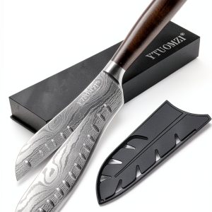 Santoku Knife 7" by Ytuomzi – Stainless Steel with Pakkawood Handle-0