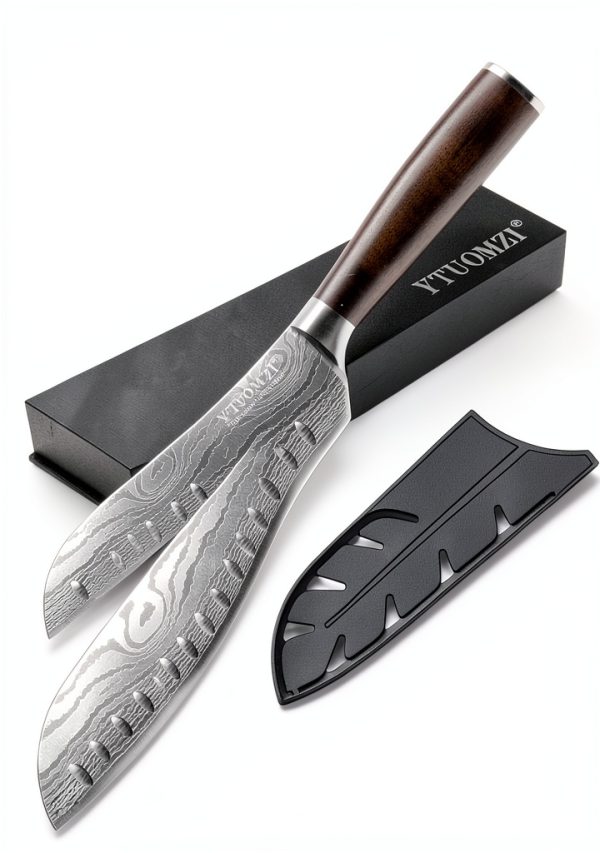 Santoku Knife 7" by Ytuomzi – Stainless Steel with Pakkawood Handle-0