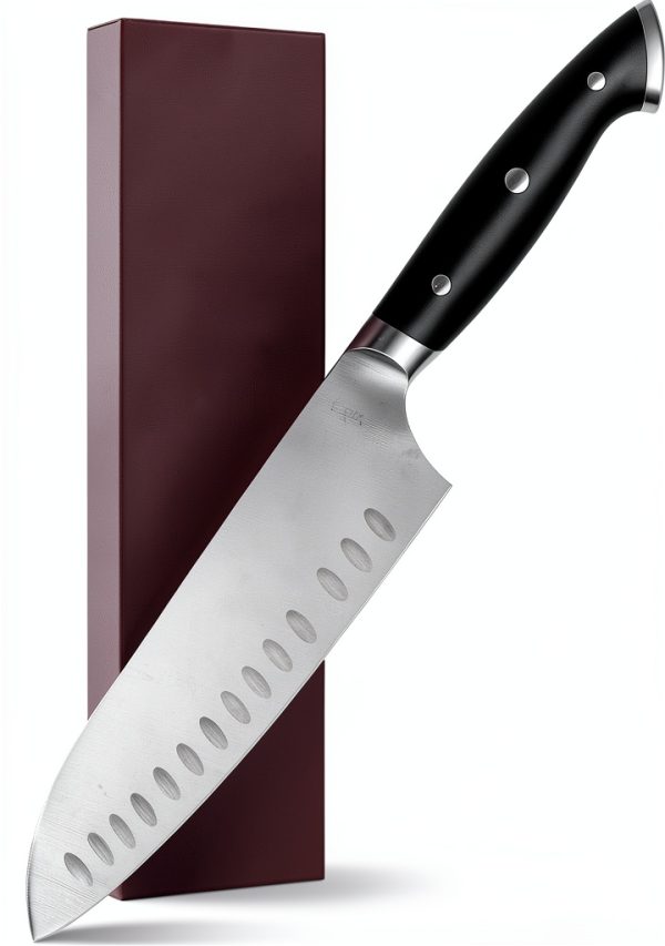 7 Inch Santoku Knife – Razor Sharp German Steel Kitchen Knife for Chopping, Slicing & Mincing – Hollow Edge Vegetable Knife with Full Tang & Ergonomic Handle – Gift Box Included – Velina Series-0
