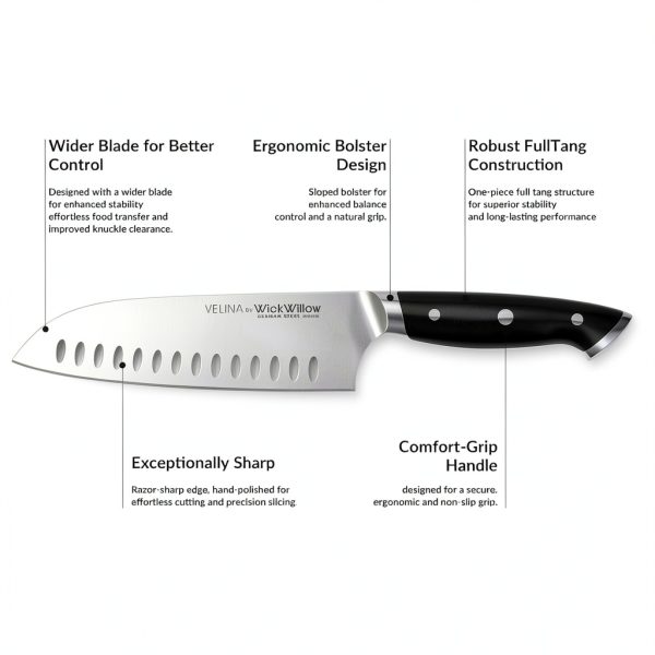 7 Inch Santoku Knife – Razor Sharp German Steel Kitchen Knife for Chopping, Slicing & Mincing – Hollow Edge Vegetable Knife with Full Tang & Ergonomic Handle – Gift Box Included – Velina Series-2