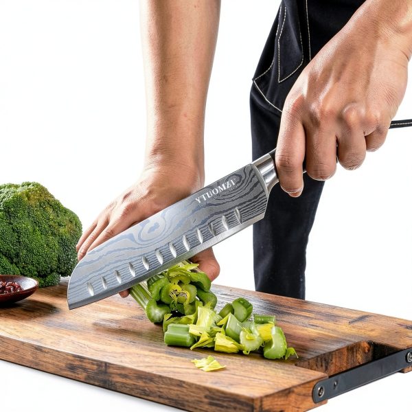 Santoku Knife 7" by Ytuomzi – Stainless Steel with Pakkawood Handle-2