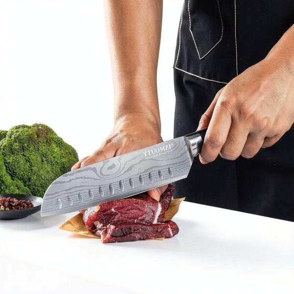 Santoku Knife 7" by Ytuomzi – Stainless Steel with Pakkawood Handle-4