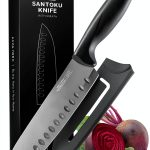 Santoku Knife Hero 2-Pc Black 7in Carbon Stainless Steel with Sheath-0