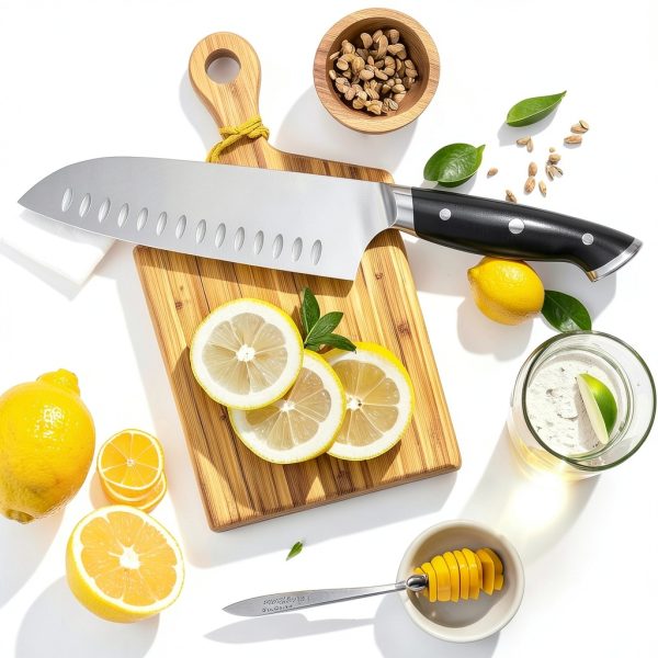 7 Inch Santoku Knife – Razor Sharp German Steel Kitchen Knife for Chopping, Slicing & Mincing – Hollow Edge Vegetable Knife with Full Tang & Ergonomic Handle – Gift Box Included – Velina Series-7