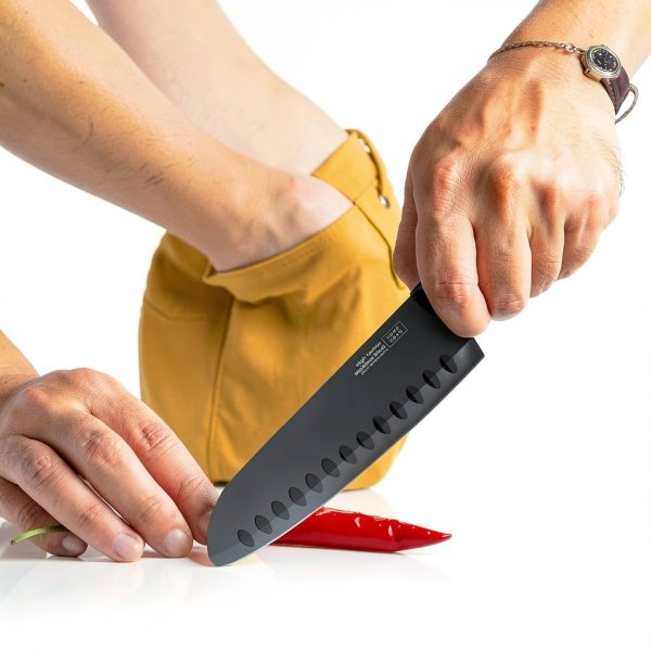 Santoku Knife Hero 2-Pc Black 7in Carbon Stainless Steel with Sheath-2