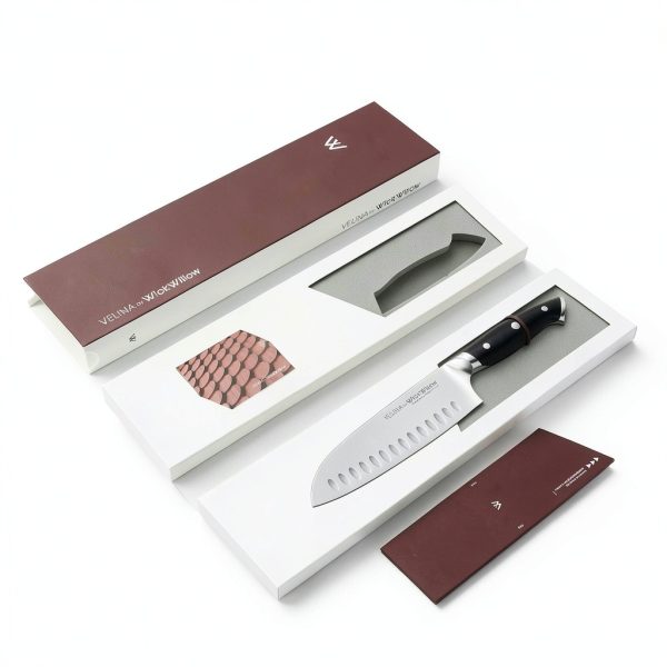 7 Inch Santoku Knife – Razor Sharp German Steel Kitchen Knife for Chopping, Slicing & Mincing – Hollow Edge Vegetable Knife with Full Tang & Ergonomic Handle – Gift Box Included – Velina Series-5