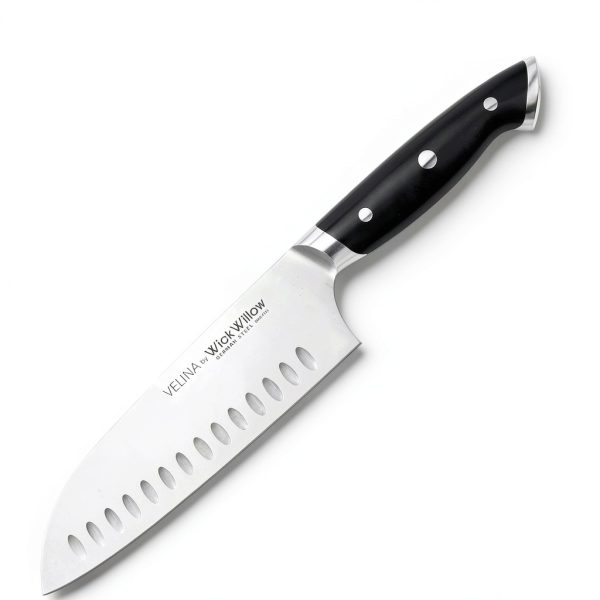 7 Inch Santoku Knife – Razor Sharp German Steel Kitchen Knife for Chopping, Slicing & Mincing – Hollow Edge Vegetable Knife with Full Tang & Ergonomic Handle – Gift Box Included – Velina Series-3